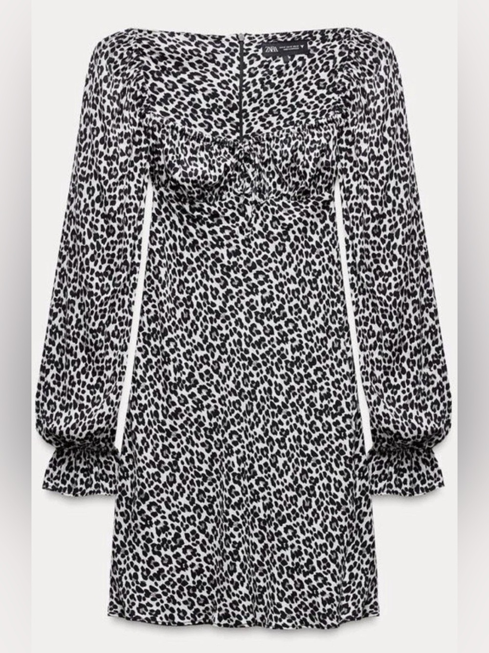 Zara Black and White Leopard-Print Long Sleeve Mini Dress